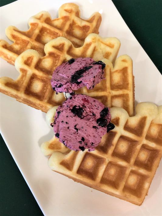 Lemon-Buttermilk Waffles with Blueberry Butter (using our Pancake & Waffle Mix)